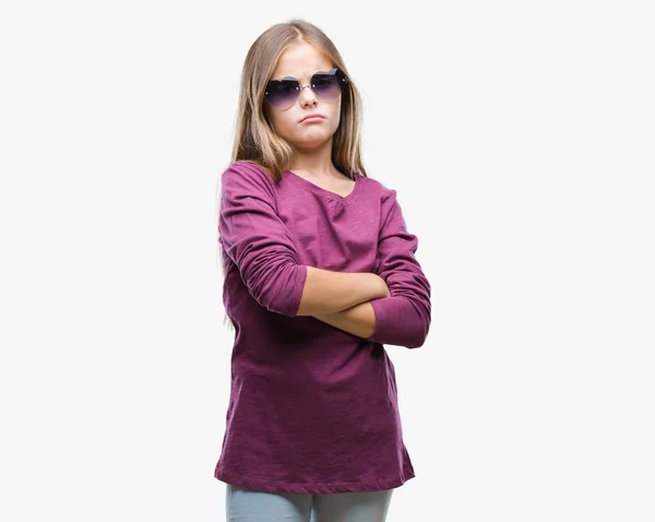 Junge Schöne Mädchen Mit Sonnenbrille Über Isoliertem Hintergrund Skeptisch Und — Stockfoto