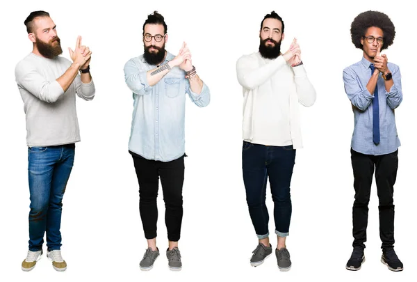 Collage Einer Gruppe Junger Männer Über Weißem Isoliertem Hintergrund Die — Stockfoto