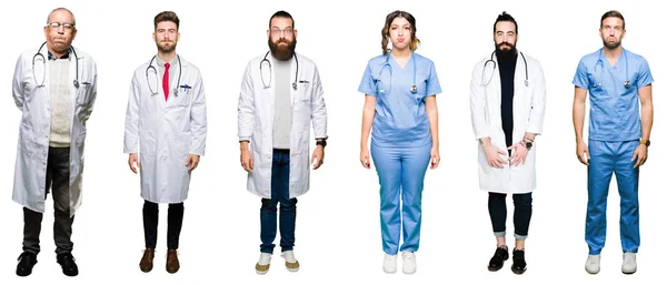 Collage Groupe Médecins Chirurgiens Personnes Sur Fond Blanc Isolé Joues — Photo