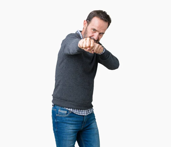 Hombre Mayor Mediana Edad Guapo Usando Suéter Sobre Fondo Aislado —  Fotos de Stock