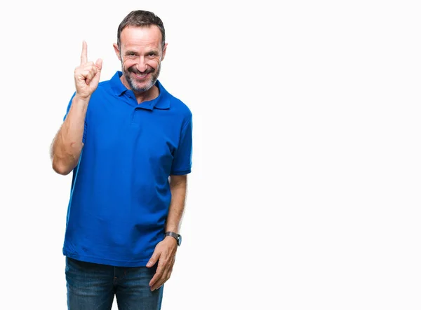 Middle Age Hoary Senior Man Isolated Background Pointing Finger Successful — Stock Photo, Image