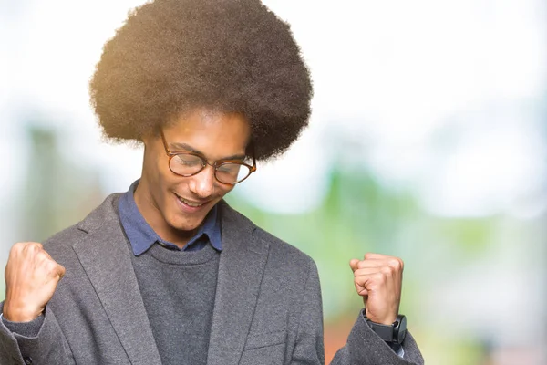 Unga Afroamerikanska Affärsman Med Afro Hår Glasögon Mycket Glad Och — Stockfoto