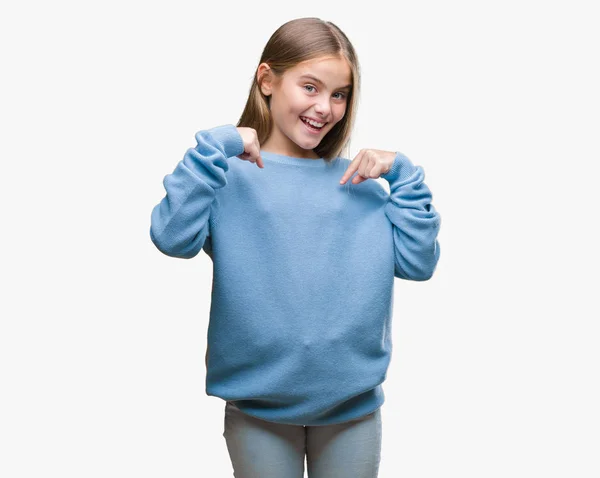 Joven Hermosa Chica Vistiendo Suéter Invierno Sobre Fondo Aislado Mirando —  Fotos de Stock