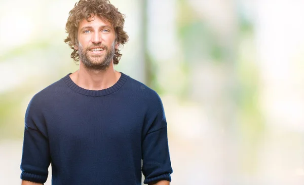 Bonito Homem Modelo Hispânico Vestindo Camisola Inverno Sobre Fundo Isolado — Fotografia de Stock