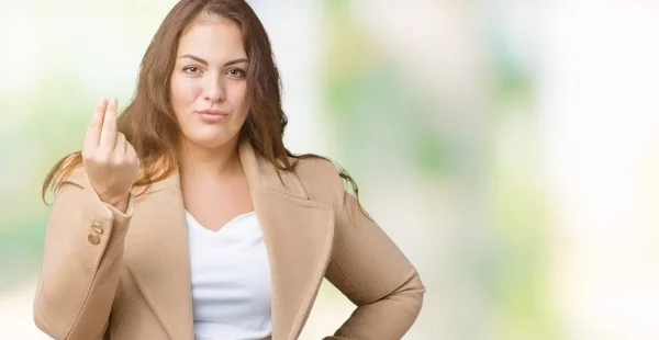 Bonito Size Jovem Mulher Vestindo Casaco Inverno Sobre Fundo Isolado — Fotografia de Stock