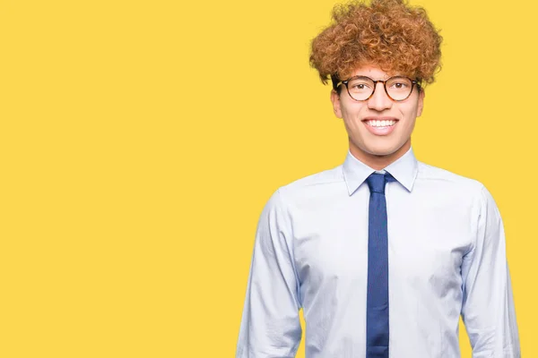 Young Handsome Business Man Afro Wearing Glasses Happy Cool Smile — Stock Photo, Image