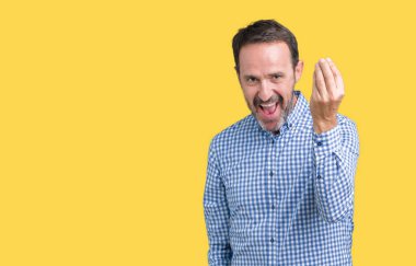 Yakışıklı orta yaş zarif komuta sizde izole arka yapıyor İtalyan üzerinde el ve parmak emin ifadeyle jest