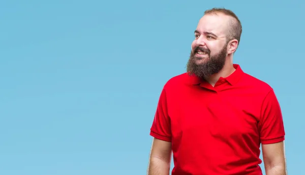 Young Caucasian Hipster Man Wearing Red Shirt Isolated Background Looking — Stock Photo, Image