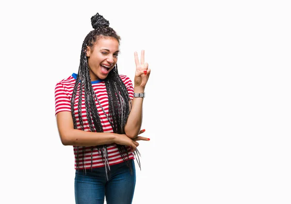 Young Gevlochten Hair Afrikaans Amerikaans Meisje Geïsoleerde Achtergrond Glimlachend Met — Stockfoto