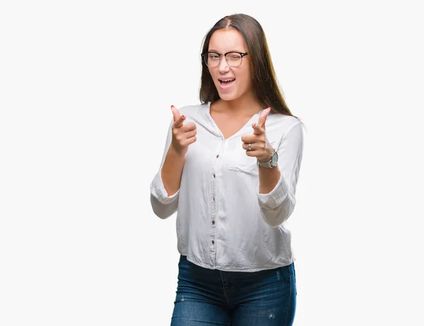 Mujer Negocios Hermosa Caucásica Joven Con Gafas Sobre Fondo Aislado — Foto de Stock