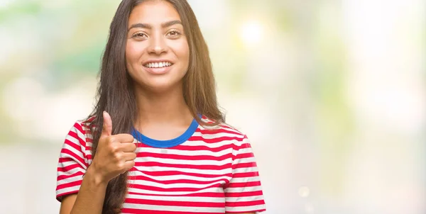 Young Beautiful Arab Woman Isolated Background Doing Happy Thumbs Gesture — Stock Photo, Image