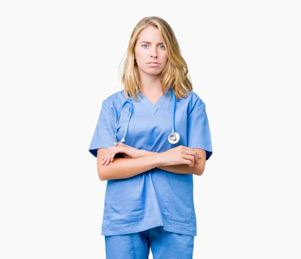 Beautiful Young Doctor Woman Wearing Medical Uniform Isolated Background Skeptic — Stock Photo, Image