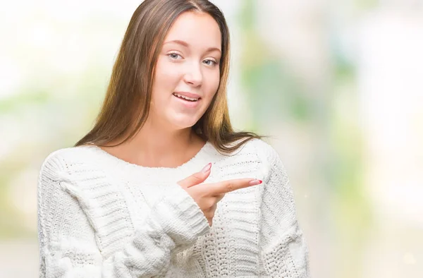 Unga Vackra Kaukasiska Kvinna Iförd Vinter Tröja Över Isolerade Bakgrund — Stockfoto