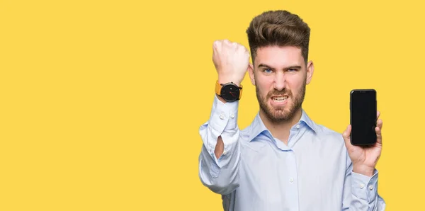 Young Handsome Man Business Showing Smartphone Screen Annoyed Frustrated Shouting — Stock Photo, Image