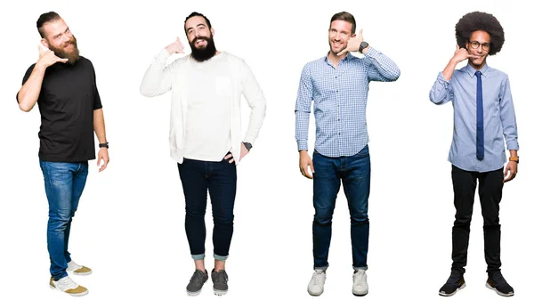 Collage Van Groep Jonge Mannen Witte Geïsoleerd Achtergrond Glimlachend Telefoon — Stockfoto