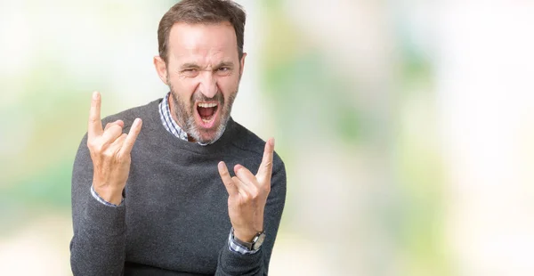 Bonito Homem Meia Idade Sênior Vestindo Uma Camisola Sobre Fundo — Fotografia de Stock