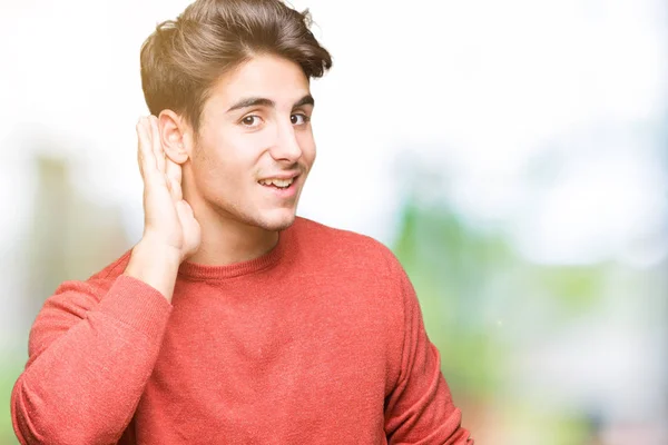 Young Handsome Man Isolated Background Smiling Hand Ear Listening Hearing — Stock Photo, Image