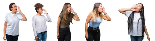 Collage Einer Gruppe Junger Frauen Vor Isoliertem Hintergrund Die Laut — Stockfoto