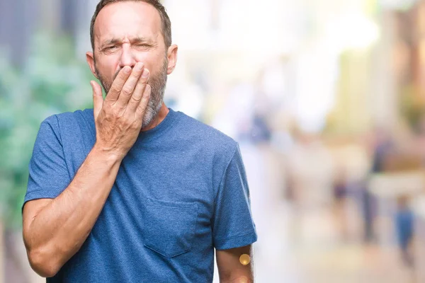 Middle Age Hoary Senior Man Isolated Background Bored Yawning Tired — Stock Photo, Image