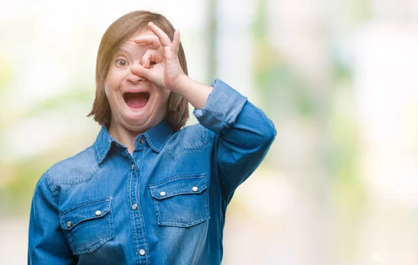 Junge Erwachsene Frau Mit Syndrom Über Isolierten Hintergrund Tun Geste — Stockfoto