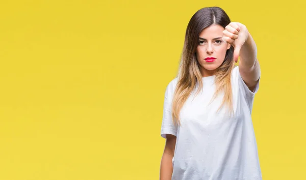 Joven Hermosa Mujer Casual Camiseta Blanca Sobre Fondo Aislado Mirando —  Fotos de Stock