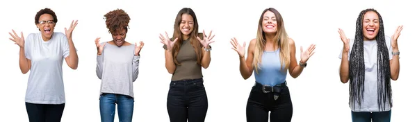 Collage Grupo Mujeres Jóvenes Sobre Fondo Aislado Celebrando Locos Locos — Foto de Stock