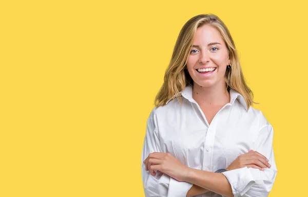 Mulher Negócios Bonita Jovem Sobre Fundo Isolado Rosto Feliz Sorrindo — Fotografia de Stock