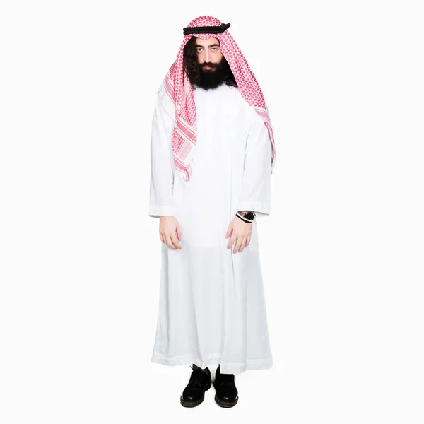 Arabian Business Man Long Hair Wearing Traditional Keffiyeh Scarf Depressed — Stock Photo, Image