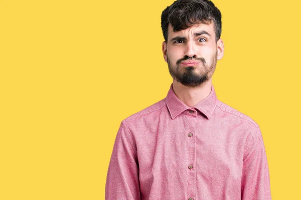 Junger Gutaussehender Mann Rosa Hemd Über Isoliertem Hintergrund Der Wangen — Stockfoto
