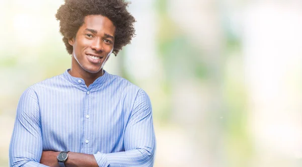 Afro Amerikansk Man Över Isolerade Bakgrund Glada Ansikte Ler Med — Stockfoto