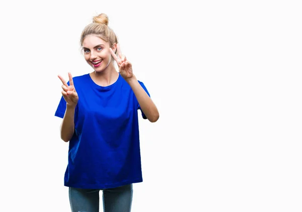 Young Beautiful Blonde Blue Eyes Woman Wearing Blue Shirt Isolated — Stock Photo, Image