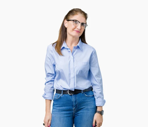 Beautiful Middle Age Mature Business Woman Wearing Glasses Isolated Background — Stock Photo, Image