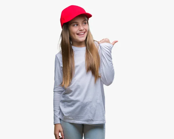 Young Beautiful Girl Wearing Red Cap Isolated Background Smiling Happy — Stock Photo, Image