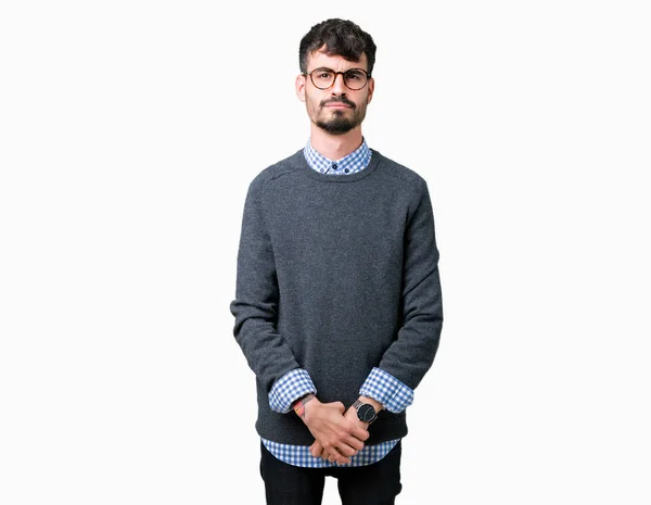 Ung Snygg Smart Man Glasögon Över Isolerade Bakgrund Deprimerad Och — Stockfoto