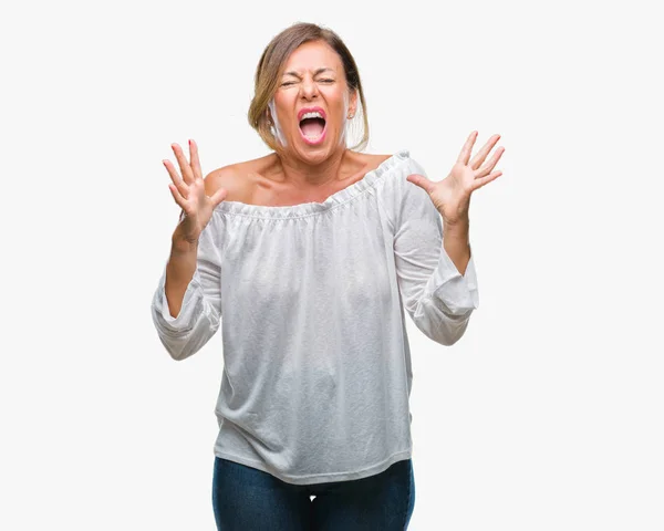 Middle Age Senior Hispanic Woman Isolated Background Crazy Mad Shouting — Stock Photo, Image