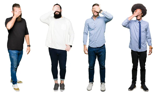 Colagem Grupo Homens Jovens Sobre Fundo Isolado Branco Sorrindo Rindo — Fotografia de Stock