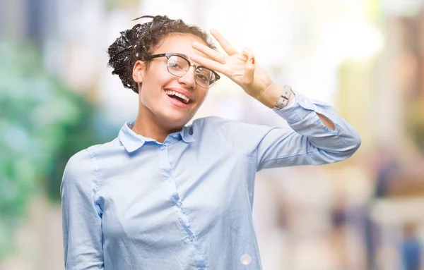 Young Gevlochten Hair Afrikaanse Amerikaanse Bedrijfsleven Meisje Bril Geïsoleerde Achtergrond — Stockfoto