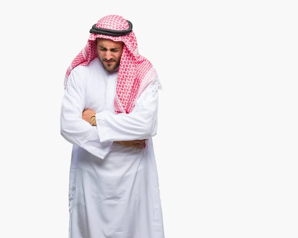 Jeune Homme Beau Portant Keffiyeh Sur Fond Isolé Avec Main — Photo