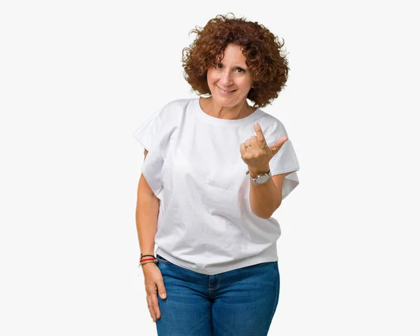 Beautiful Middle Ager Senior Woman Wearing White Shirt Isolated Background — Stock Photo, Image