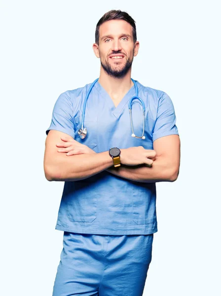 Handsome Doctor Man Wearing Medical Uniform Isolated Background Happy Face — Stock Photo, Image