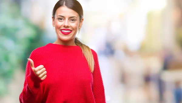 Joven Mujer Negocios Hermosa Con Suéter Invierno Sobre Fondo Aislado —  Fotos de Stock