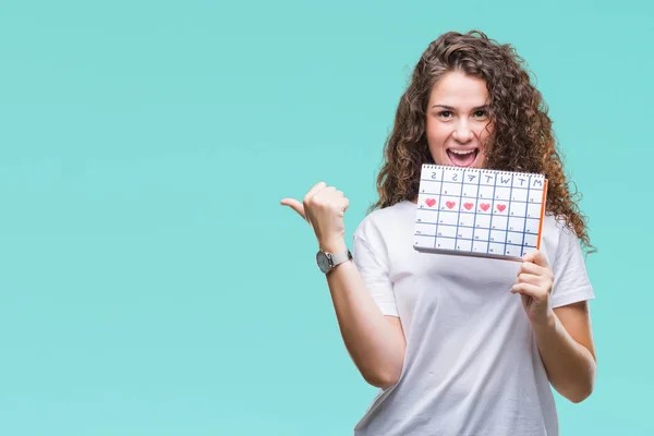 Jonge Brunette Meisje Houdt Van Menstruatie Kalender Geïsoleerde Achtergrond Aan — Stockfoto