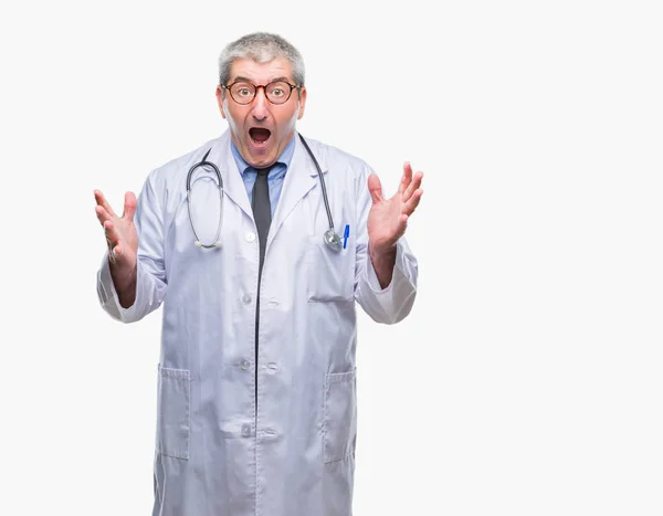 Handsome Senior Doctor Man Isolated Background Celebrating Crazy Amazed Success — Stock Photo, Image