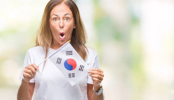 Moyen Age Femme Hispanique Tenant Drapeau Corée Sud Sur Fond — Photo