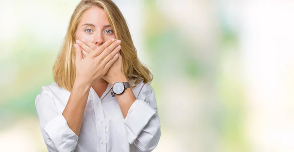Beautiful Young Business Woman Isolated Background Shocked Covering Mouth Hands — Stock Photo, Image