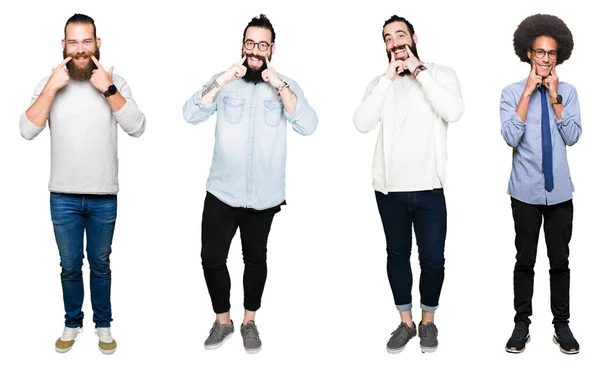 Collage Groupe Jeunes Hommes Sur Fond Blanc Isolé Souriant Avec — Photo