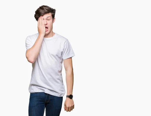 Young Handsome Man Wearing Casual White Shirt Isolated Background Yawning — Stock Photo, Image