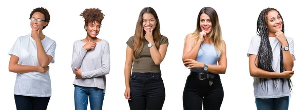 Collage Group Young Women Isolated Background Looking Confident Camera Smile — Stock Photo, Image