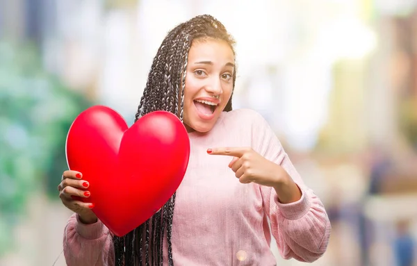 Jovem Trançado Cabelo Afro Americano Menina Segurando Coração Lido Sobre — Fotografia de Stock
