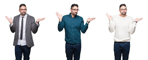 Collage Hombre Negocios Guapo Sobre Fondo Blanco Aislado Expresión Despistada — Foto de Stock